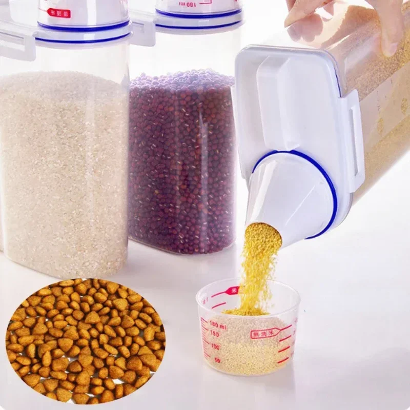 Plastic Dier Voeropslag Container | Luchtdichte Bewaarbak | 1.5kg/2kg Met Maatbeker | Vochtbestendig | Geschikt Voor Honden en Katten | Pet Supplies | Dierenaccessoires - Image 3