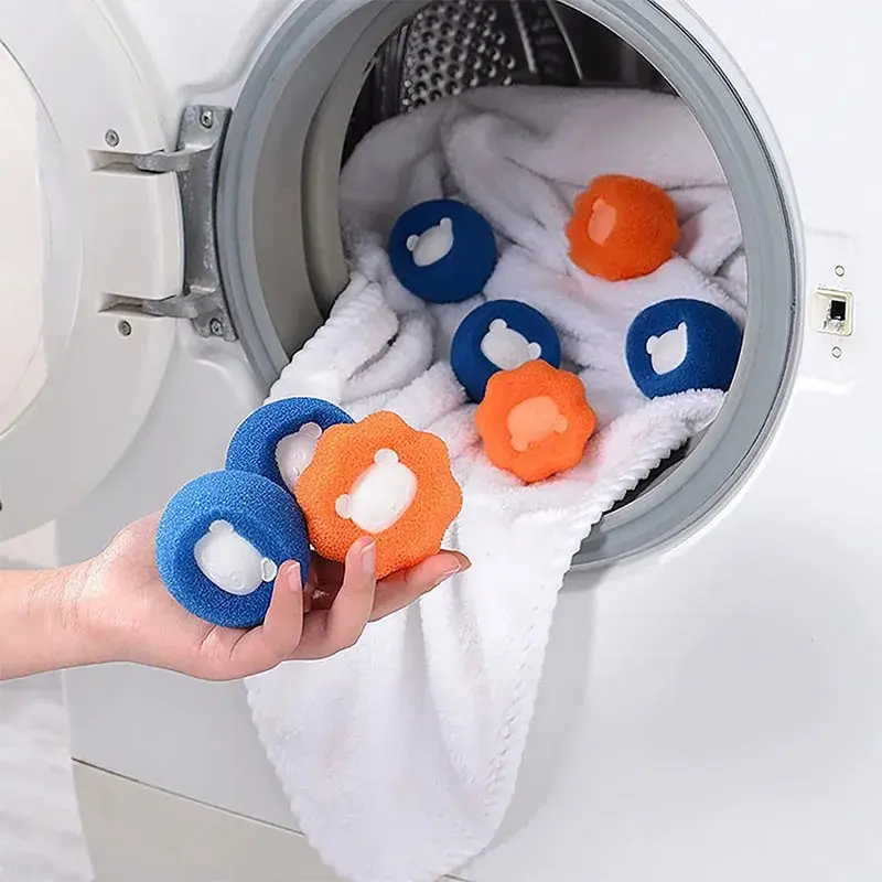 Dierenhaar Verwijderaar Bal | Wasmachine Filter Harenvanger | Recyclebaar | Huisdier Pluisvanger | Honden & Katten | Anti-klit Rond Ontwerp | Plastic en Spons | Wasaccessoire | Oranje Blauw - Image 2