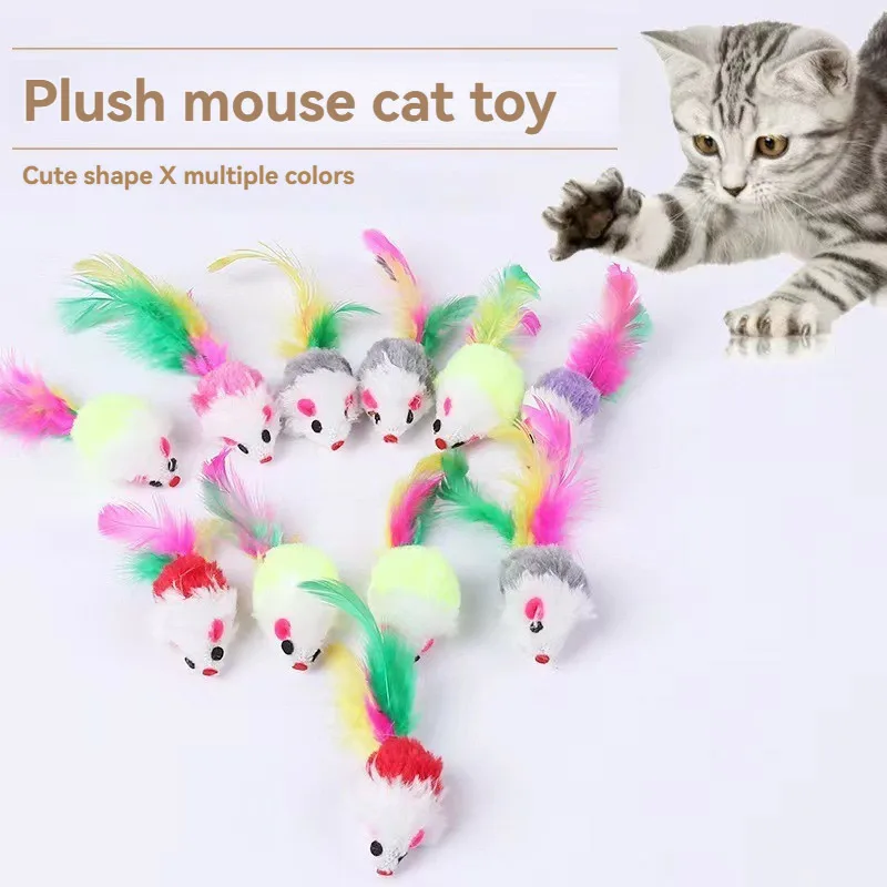 Fleece Pluche Katten Speelgoed | Interactieve Valse Muizen Met Veren | Kleurrijk Dier Vangt Het Oog | Veilig & Duurzaam | Training & Speelplezier | Set Van 10/20 Stuks | Voor Kittens & Katten - Image 3