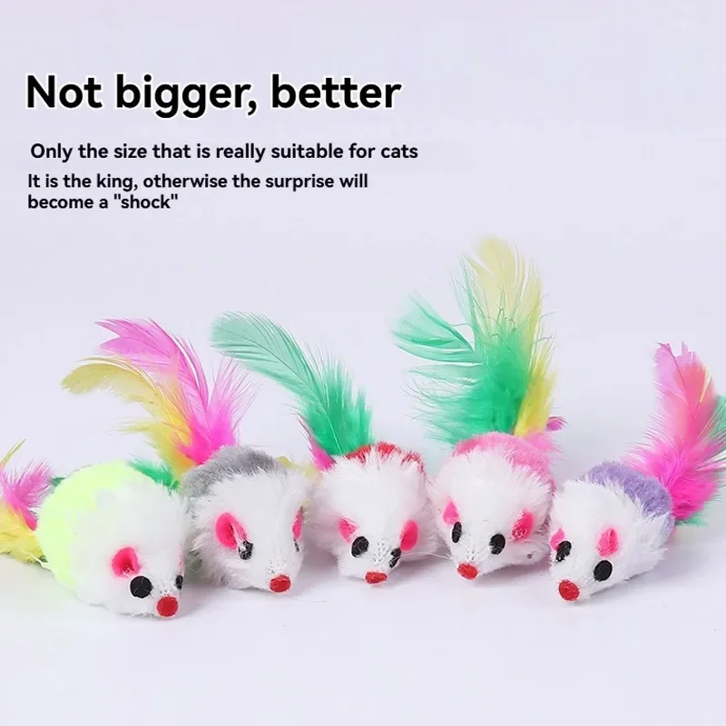 Fleece Pluche Katten Speelgoed | Interactieve Valse Muizen Met Veren | Kleurrijk Dier Vangt Het Oog | Veilig & Duurzaam | Training & Speelplezier | Set Van 10/20 Stuks | Voor Kittens & Katten - Image 6