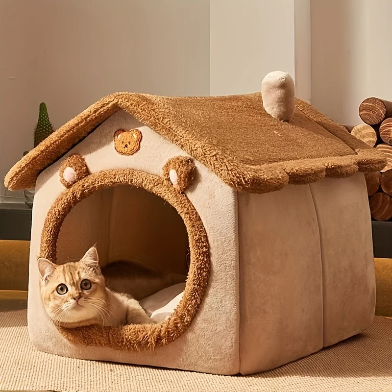 JOLINPET Kattenbed Huis | Afneembaar & Wasbaar | Winter Warm Nest | Zacht Polyester | Kerstcadeau - Image 2
