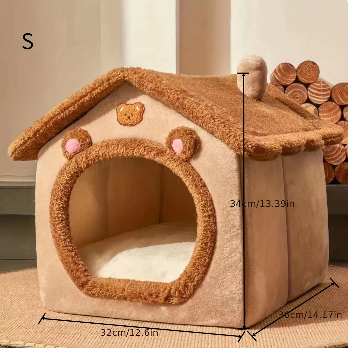 JOLINPET Kattenbed Huis | Afneembaar & Wasbaar | Winter Warm Nest | Zacht Polyester | Kerstcadeau - Image 4
