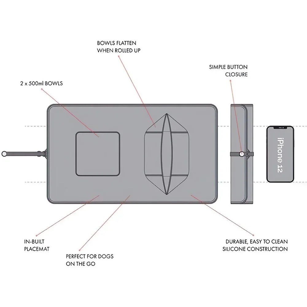 Opvouwbare Siliconen Reisbak voor Honden en Katten | Inclusief Aparte Vakken voor Voer en Water | Antislip Bodem | BPA-vrij - Image 6