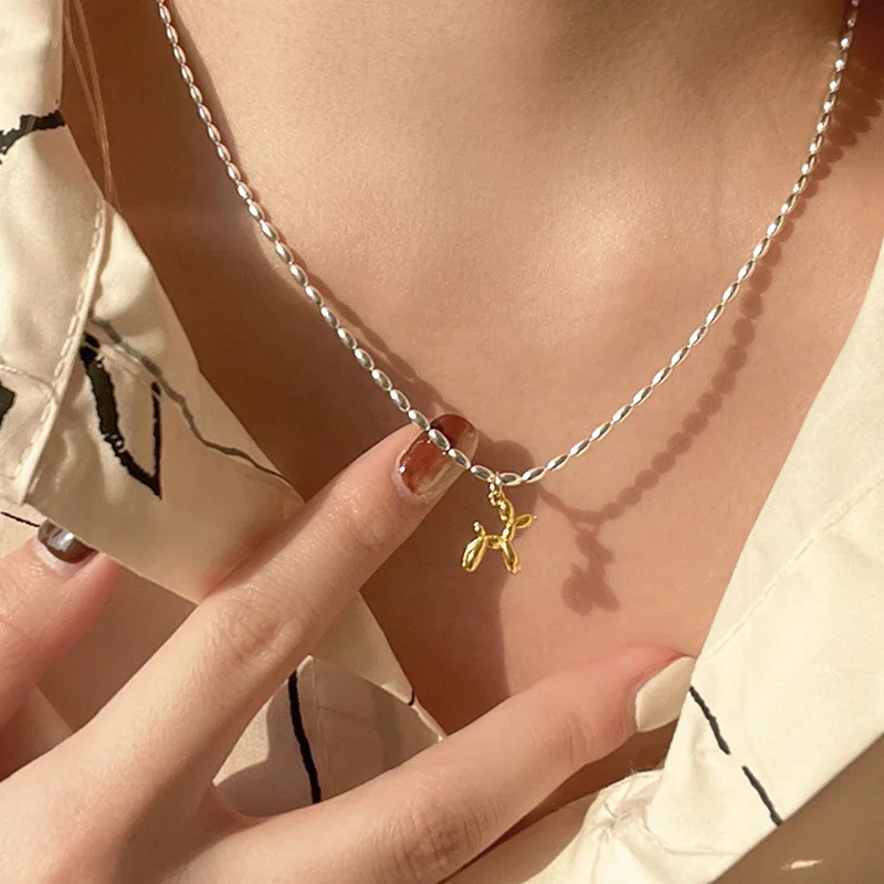 Ballonhond ketting dames | Goud & zilver dierenhanger | Trendy fashion O-ketting | Hip hop choker collier | Origineel cadeau voor verjaardag, feest & dagelijks gebruik | Statement sieraad - Image 2