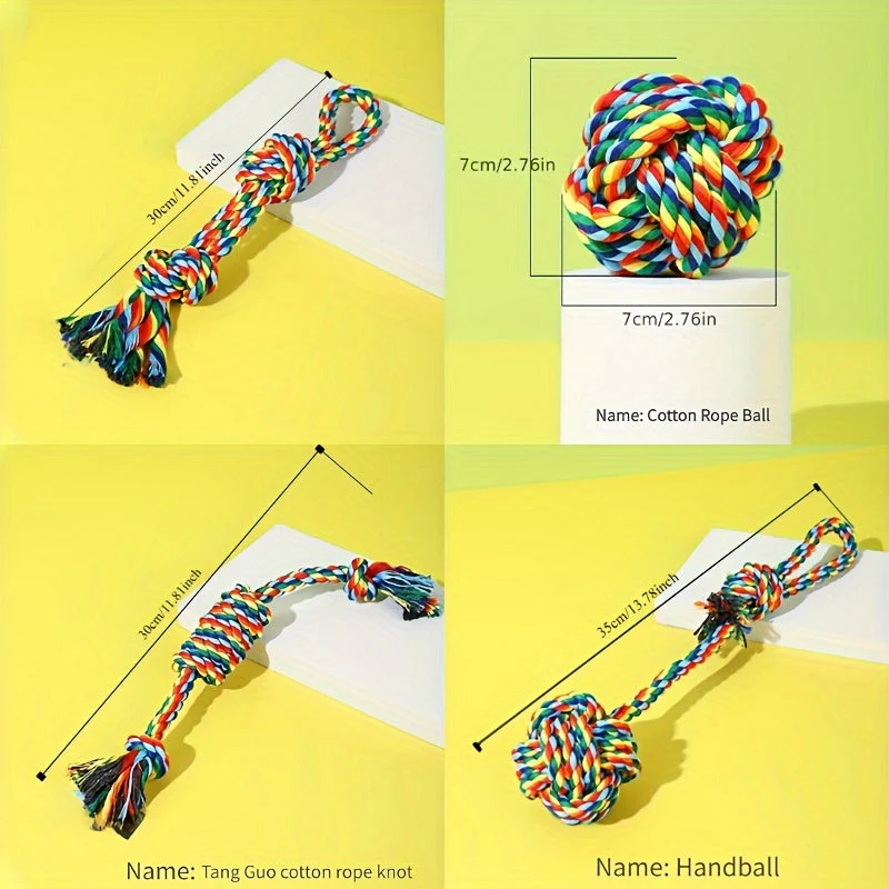 4-delige Honden Speelgoedset | Stevig touw en ballen | Duurzaam kauwspeelgoed voor alle hondenrassen | Bevordert tandreiniging en actief spel - Image 12