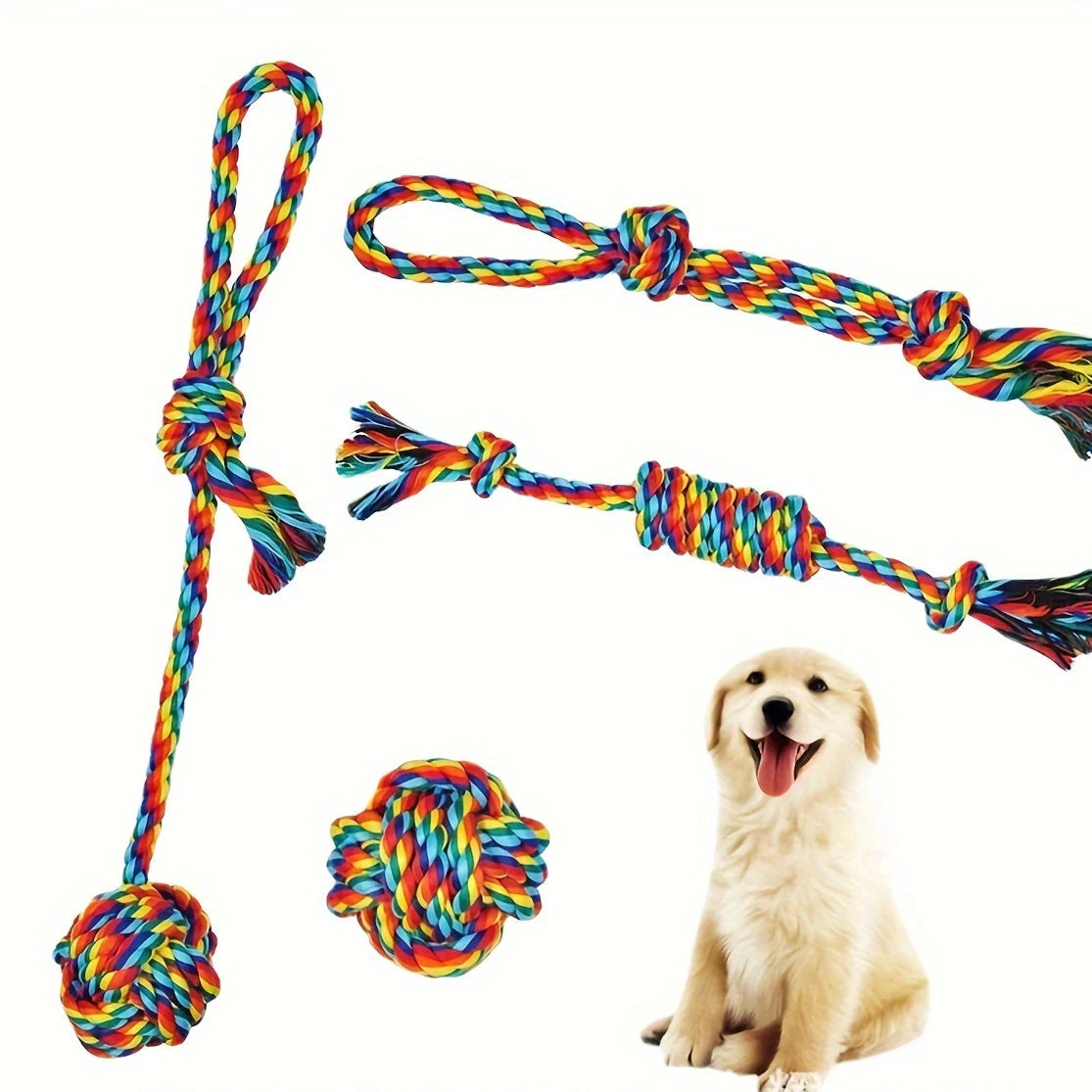 4-delige Honden Speelgoedset | Stevig touw en ballen | Duurzaam kauwspeelgoed voor alle hondenrassen | Bevordert tandreiniging en actief spel - Image 4