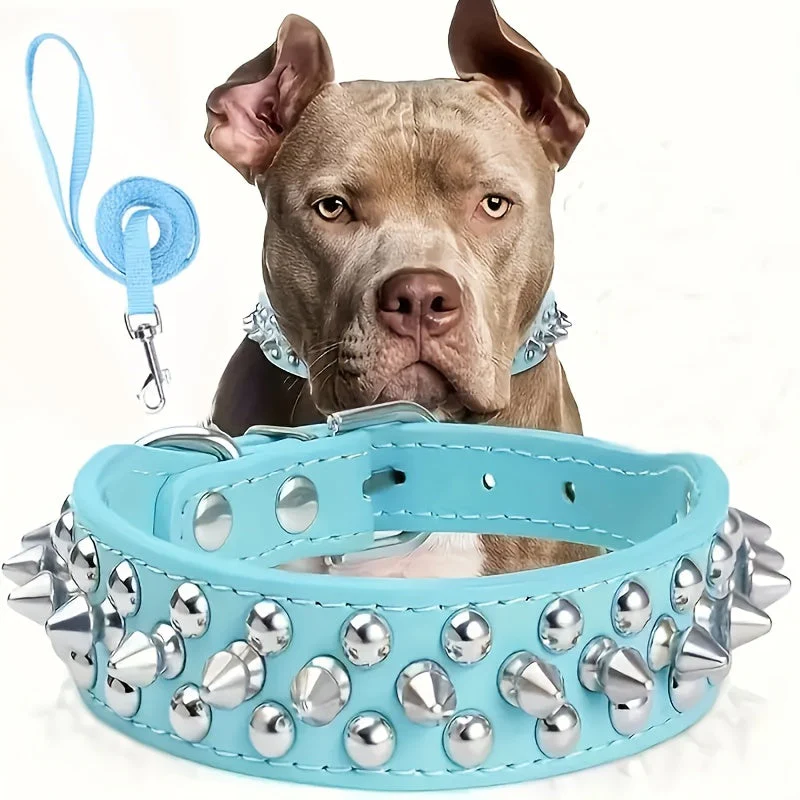 Verstelbare Spiked Hondenhalsband met Metalen Studs | Faux Leer | Inclusief Leiband | Voor Middelgrote en Grote Honden | Duurzaam en Comfortabel | Veilig voor Wandelen en Training - Image 11