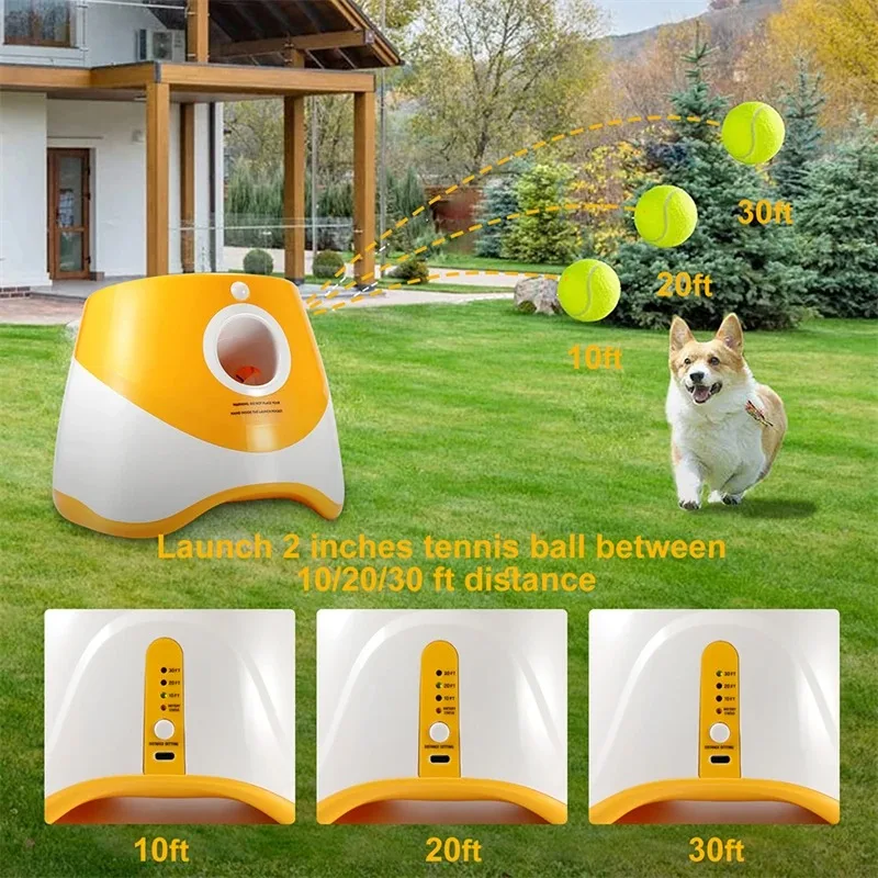 Oplaadbare Interactieve Tennisbalwerper voor Honden | Instelbare Werpafstanden 3m-9m | Inclusief USB Lader & Mini Tennisballen - Image 4