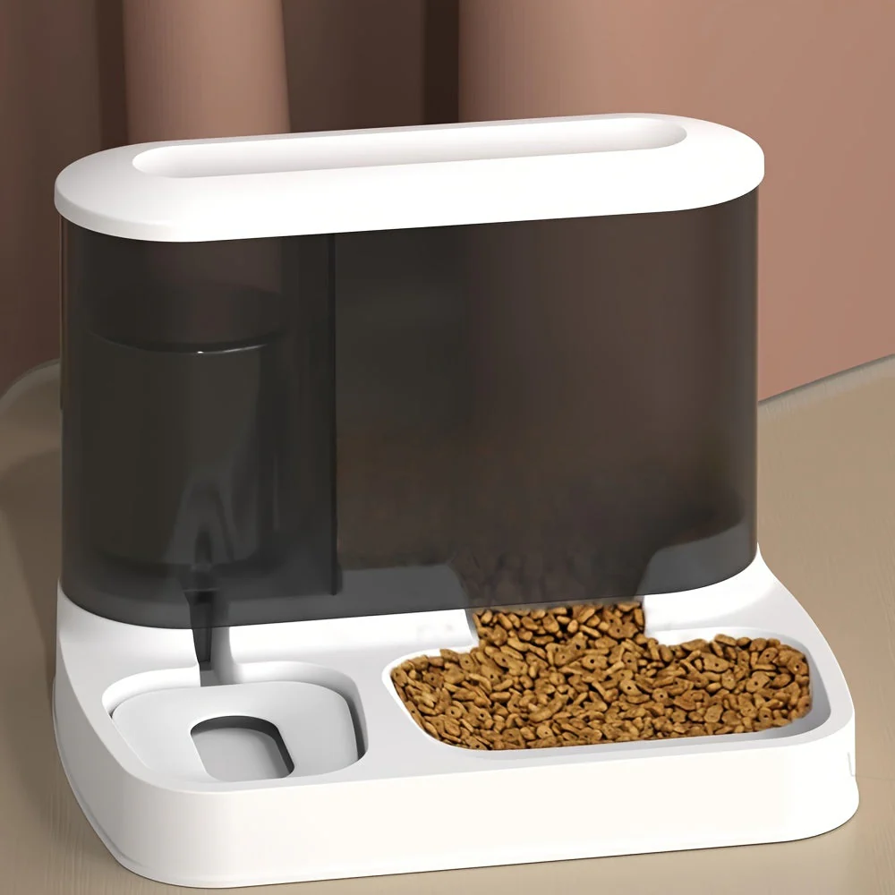 Kattenvoerbak met Automatische Waterdispenser | Zwaartekrachtgestuurd | Transparant Ontwerp | Voor Katten en Kleine Huisdieren | Duurzaam Kunststof | Gemakkelijk Bijvulbaar