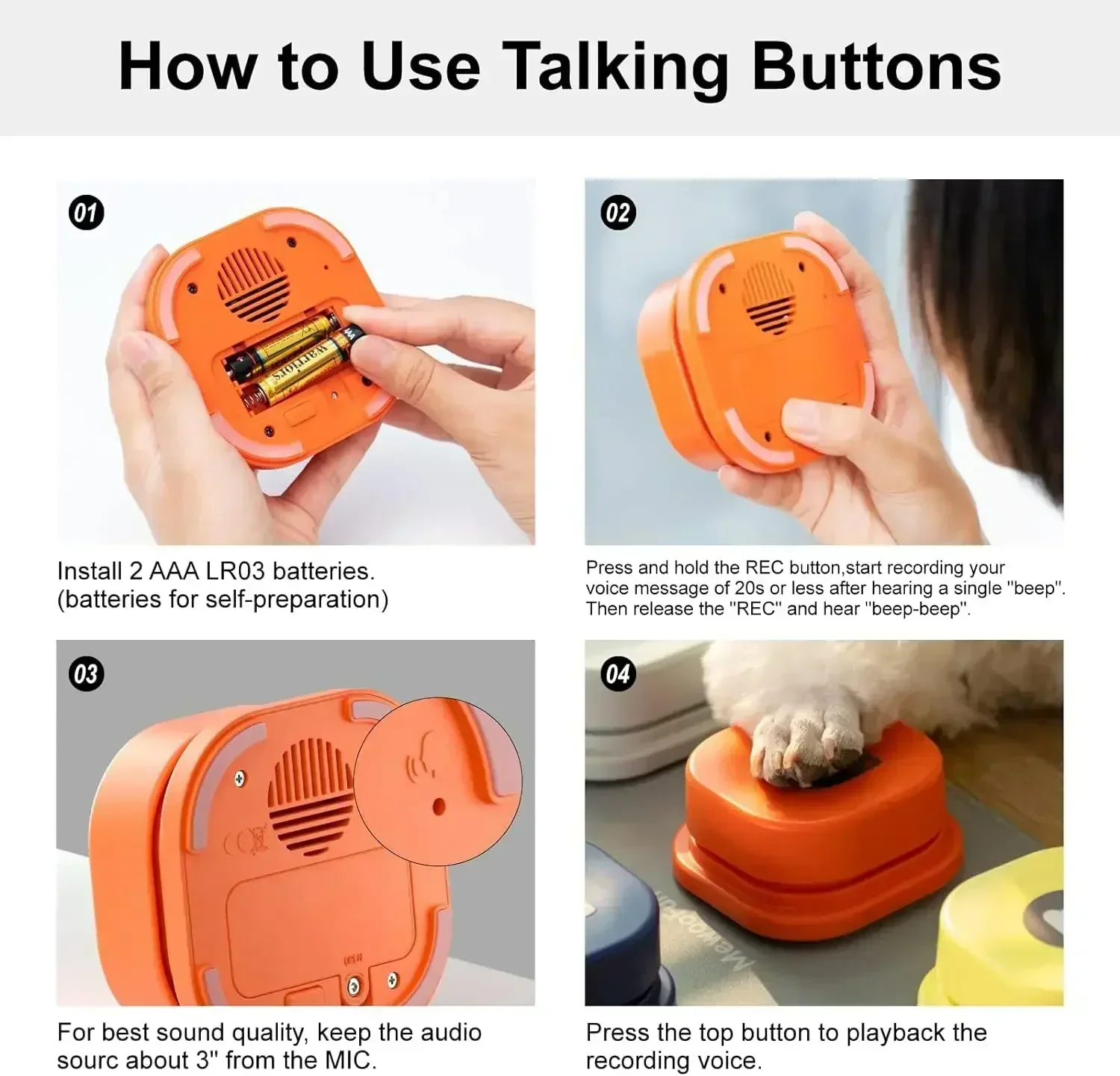BarkSpeak knoppenset voor honden | Interactieve communicatieknoppen | Hond leren praten | Stimuleert cognitieve ontwikkeling | Eenvoudige bediening - Image 6
