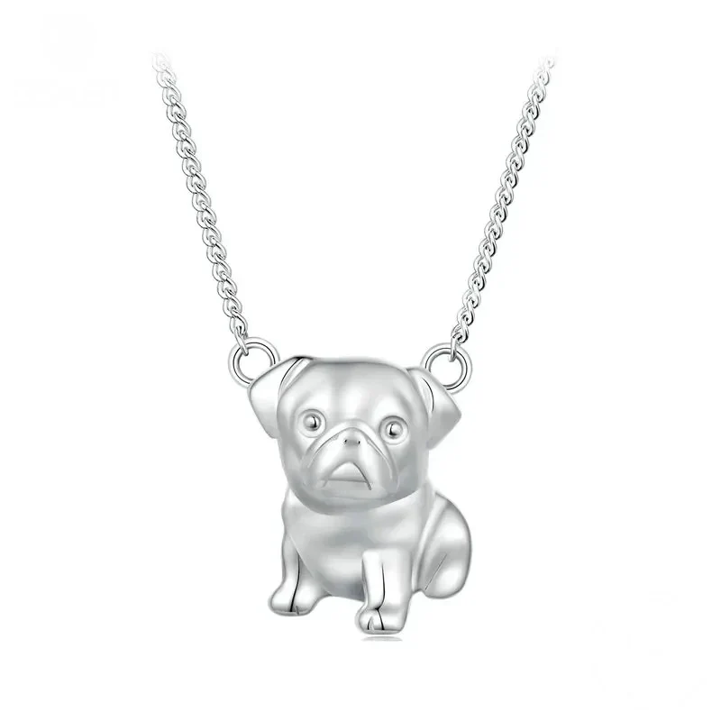 BISAER 925 sterling zilveren ketting met mopshond hanger | Platinage | Hypoallergeen | Dierensieraad voor dames | Origineel cadeau voor hondenliefhebbers | Met certificaat | Giftbox