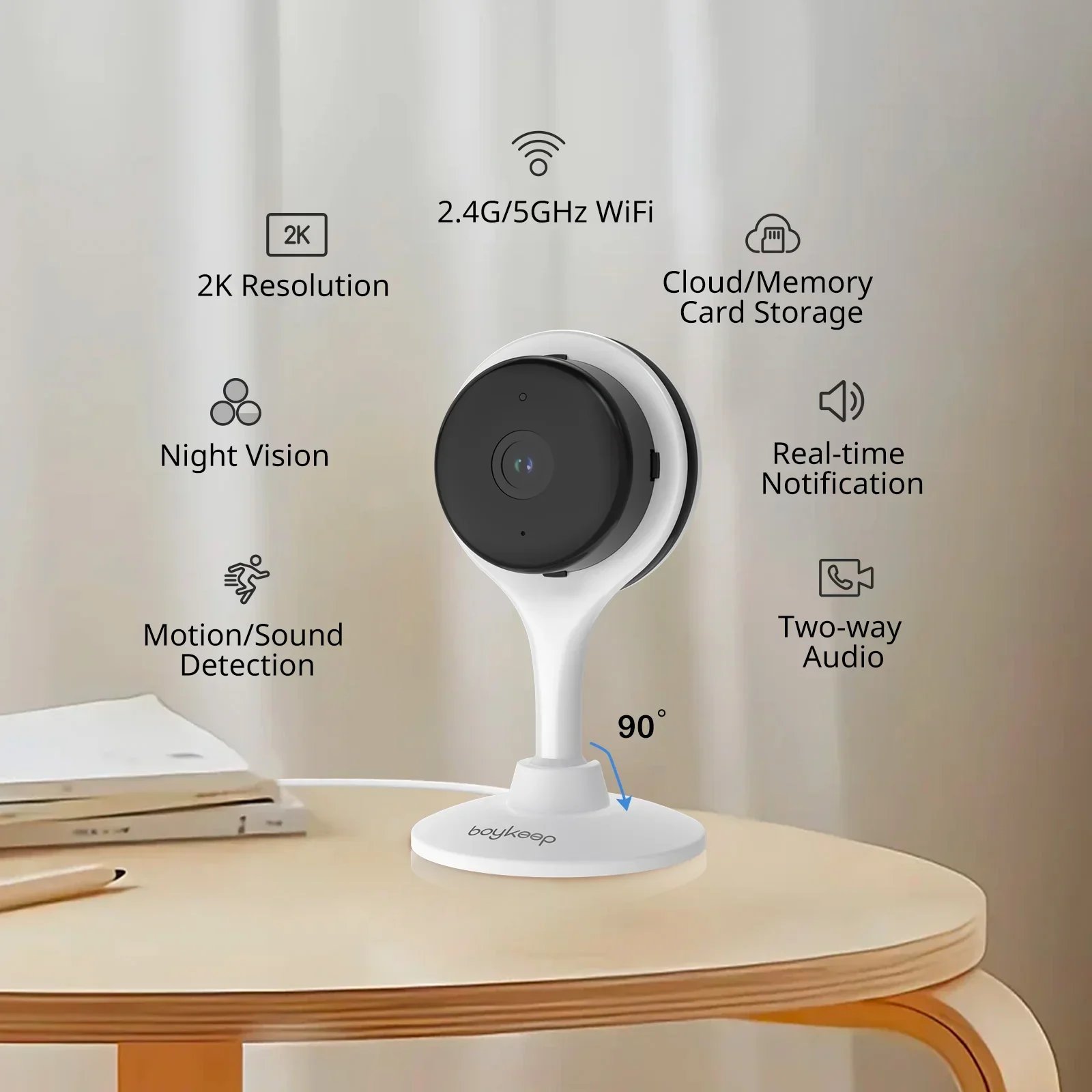 Boykeep 2K Dual-band Wifi | Beveilig Bebés, Huisdieren & Ouderen | SD-kaart & Cloudopslag | Nachtzicht en Tweeweg-audio | Bekijk live via App - Image 5