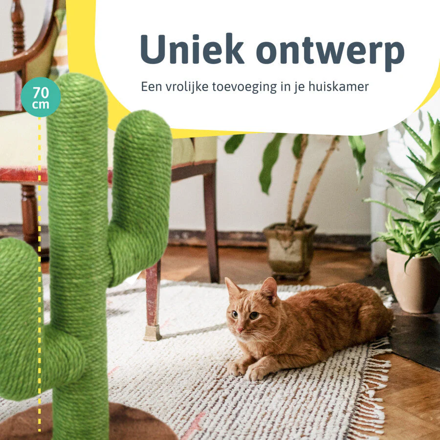 Cactusvormige Krabpaal voor Katten | Hout & Sisaltouw | Verkrijgbaar in Maat M/L & Kleuren Groen/Bruin | Met Stevig Antislip Bodem & Speelballetje | Ideaal voor Krabben & Klimmen - Image 12