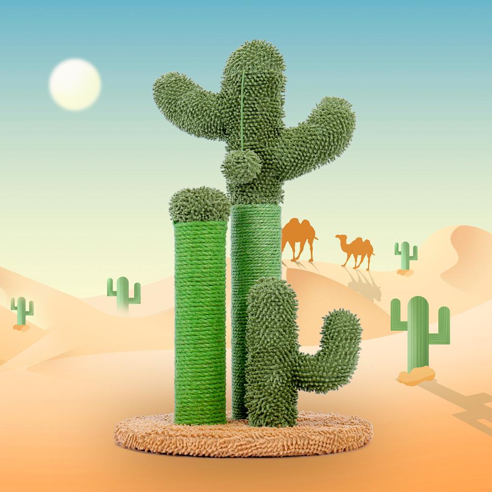 Cactusvormige Krabpaal voor Katten | Hout & Sisaltouw | Verkrijgbaar in Maat M/L & Kleuren Groen/Bruin | Met Stevig Antislip Bodem & Speelballetje | Ideaal voor Krabben & Klimmen - Image 2