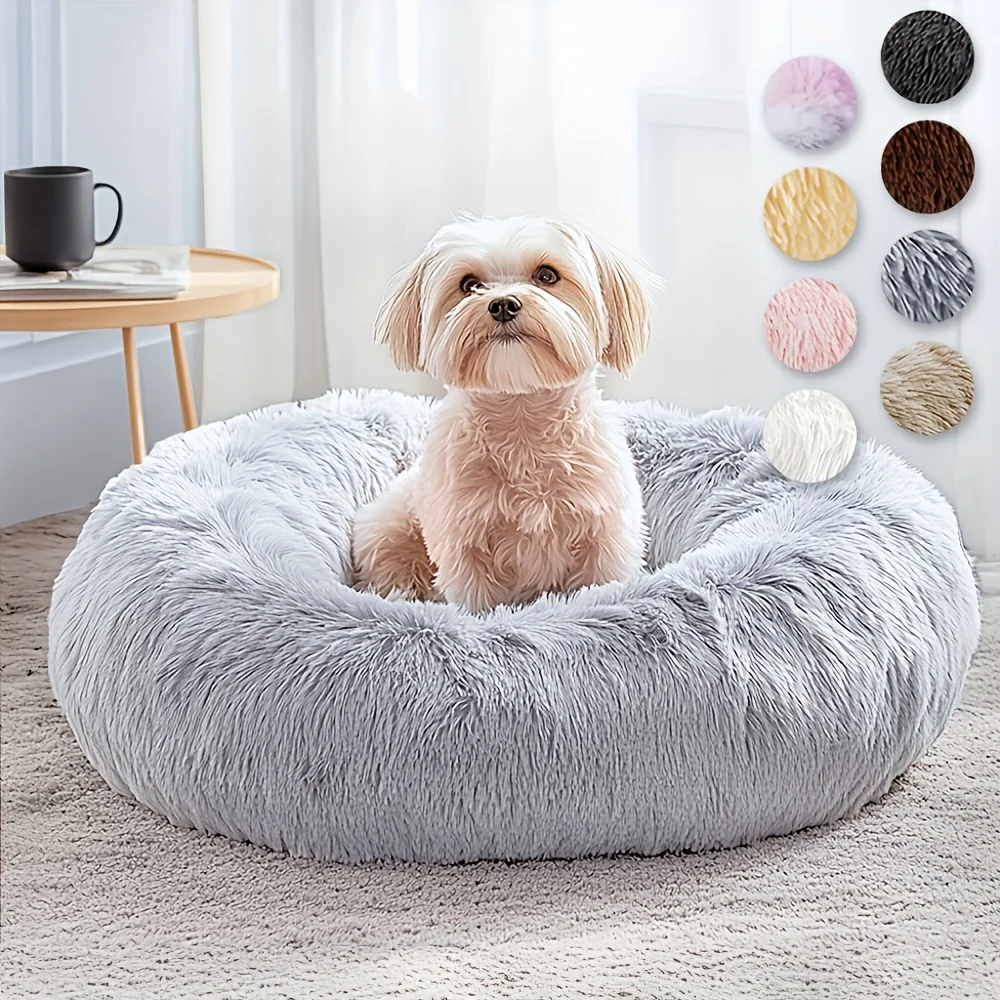 Kalmerend Huisdierbed | Donut Design | Zacht Pluche Polyester | Antislip Onderkant | Voor Honden en Katten | Comfortabel en Warm | Geschikt voor Kleine tot Grote Huisdieren | Luxe Dierenmand