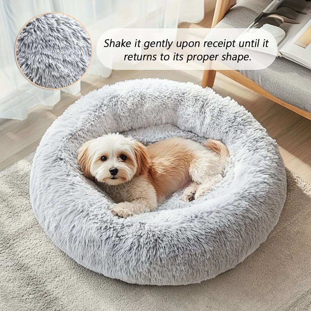 Kalmerend Huisdierbed | Donut Design | Zacht Pluche Polyester | Antislip Onderkant | Voor Honden en Katten | Comfortabel en Warm | Geschikt voor Kleine tot Grote Huisdieren | Luxe Dierenmand - Image 4