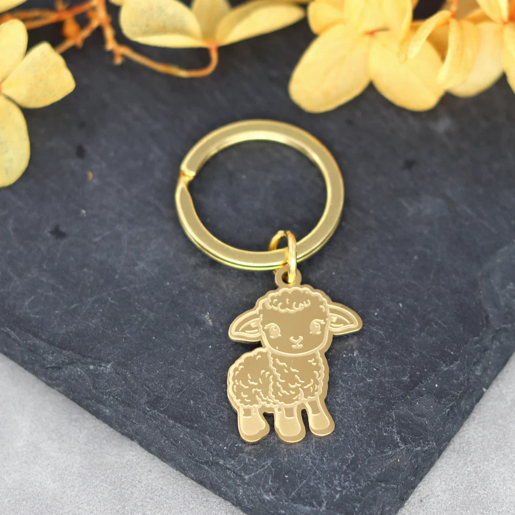 Cartoon lam sleutelhanger voor kinderen en volwassenen | RVS schattig schaap hanger | Unisex sieraden | DIY cadeau en decoratie | Zilver goud | Accessoire tas auto - Image 2