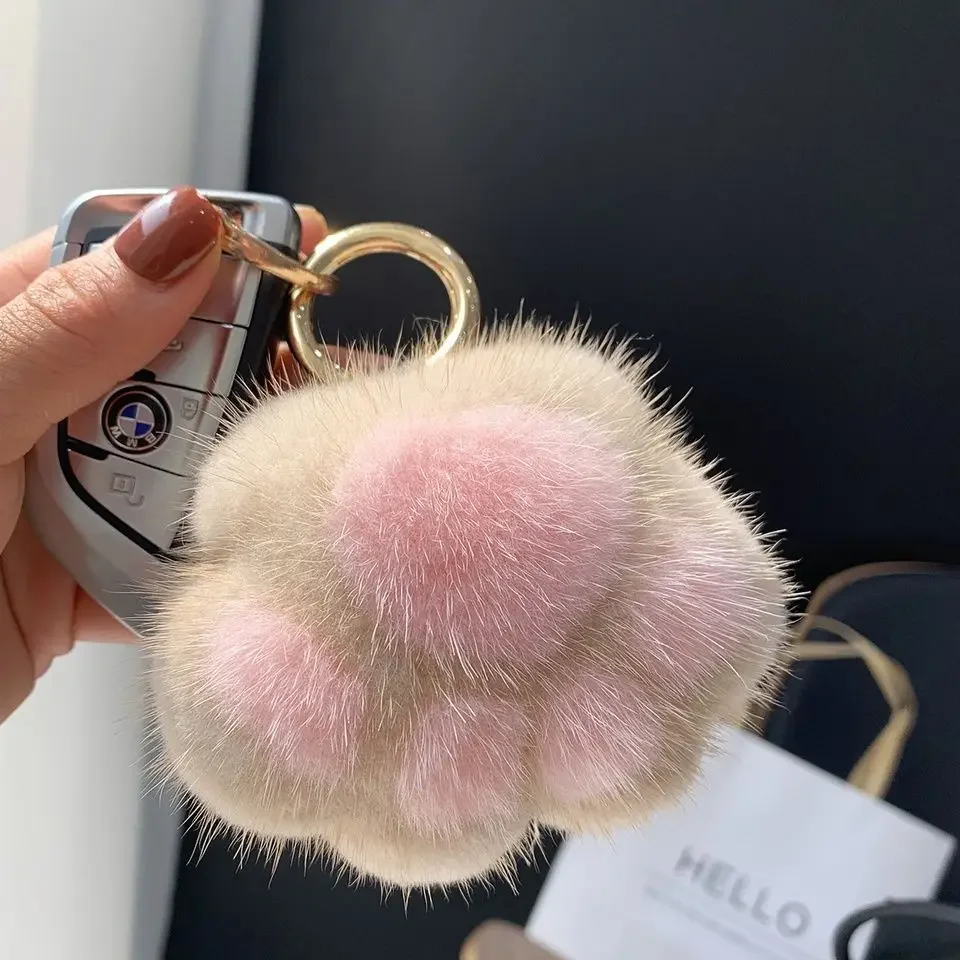 Pluche sleutelhanger schattige kattenpoot | Tassenhanger voor meisjes | Fluffy imitatie nerts bont | Decoratie voor sleutels, tas of auto | Gift idee - Image 2