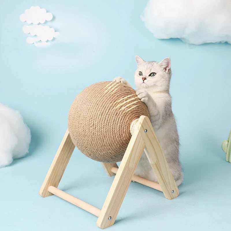 Katten Krab Speelgoed | Slijtvast Hout Sisal Krabpaal | Nagels Vijlen | Speelbal | Meubelbescherming - Image 3