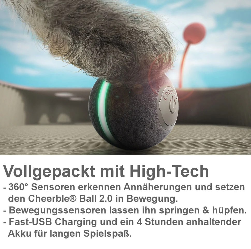 Cheerble® Interactieve Bal 2.0 | Slim Speelgoed met 360° Sensoren voor Katten en Kleine Honden | USB-oplaadbaar | 4 Uur Plezier - Image 2