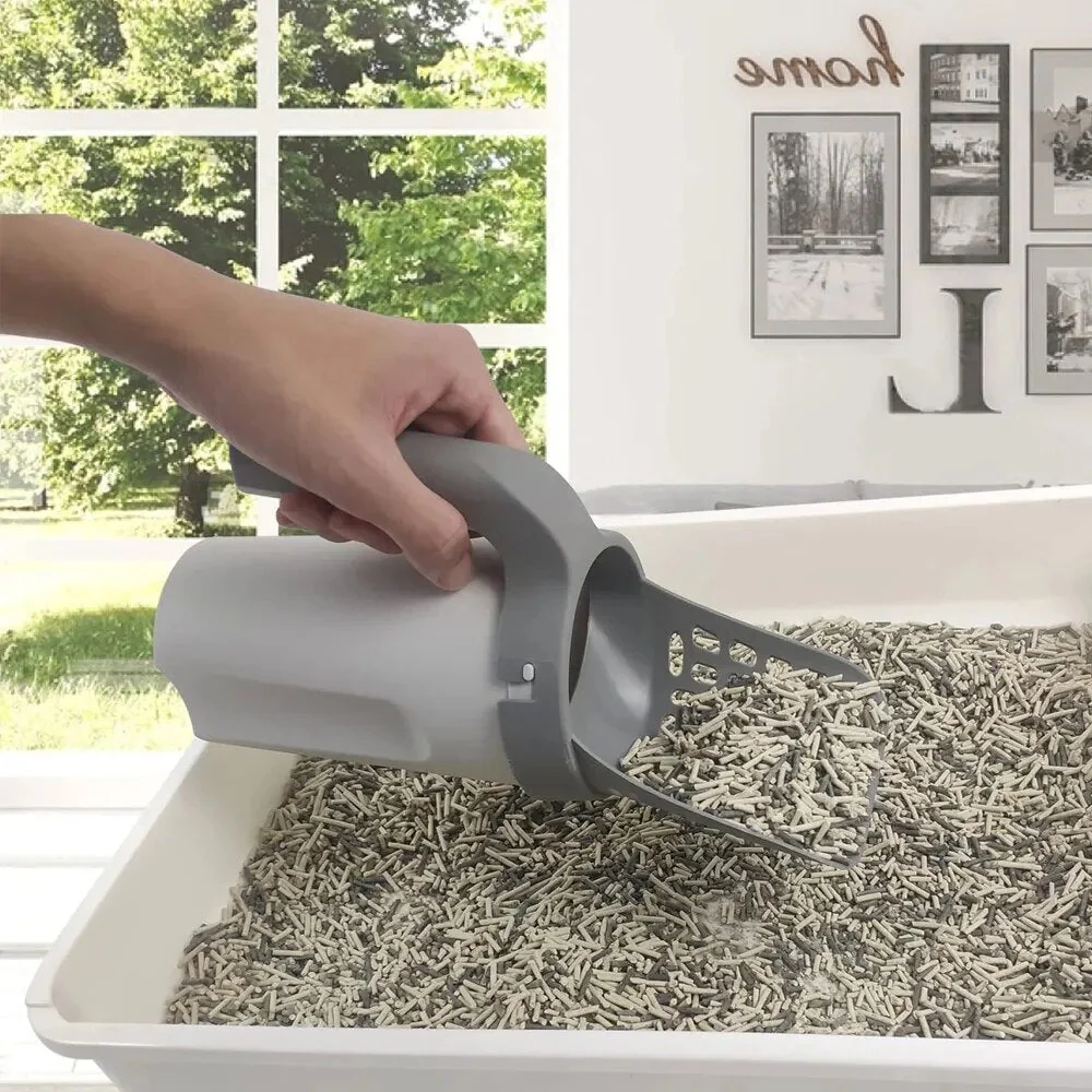 CleanPaws kattenbak schep | Ergonomisch handvat | Duurzaam kunststof | Fijne netstructuur voor makkelijk schoonmaken | 29x12x16 cm | Grijs | Voor alle kattenbakken - Image 3