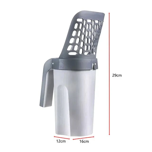CleanPaws kattenbak schep | Ergonomisch handvat | Duurzaam kunststof | Fijne netstructuur voor makkelijk schoonmaken | 29x12x16 cm | Grijs | Voor alle kattenbakken - Image 5