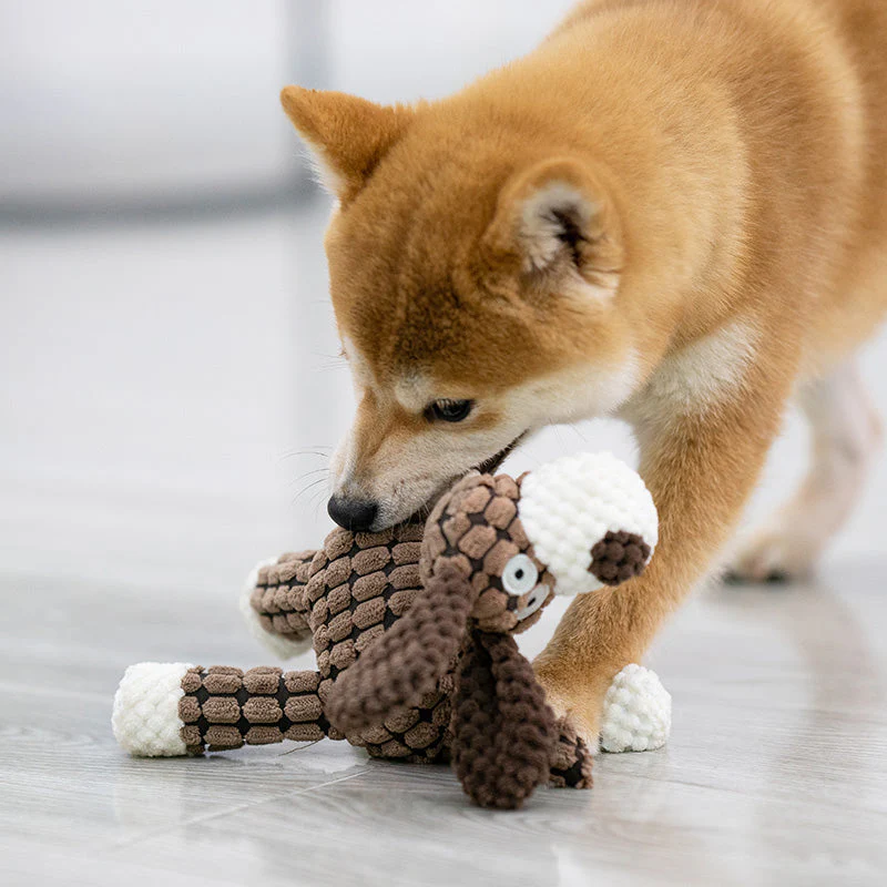 Duurzaam Corduroy Hondenspeeltje | Stressverlichting | Kauwen & Knuffelen Met Pieper | Bevordert Gezondheid Tandvlees | Lichtroze/Bruin | 23cm | Machinewasbaar | Veilig & Niet-Giftig - Image 2