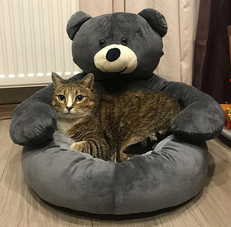 CuddleBear kattenbed van pluche | Zacht en comfortabel berenvormig kattenmandje | Machinewasbaar bed voor kleine en middelgrote katten | 46x46 cm of 57x57 cm - Image 10