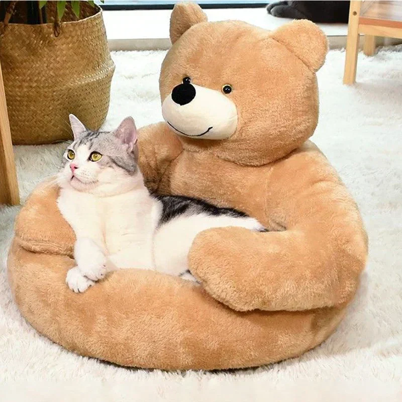 CuddleBear kattenbed van pluche | Zacht en comfortabel berenvormig kattenmandje | Machinewasbaar bed voor kleine en middelgrote katten | 46x46 cm of 57x57 cm - Image 3