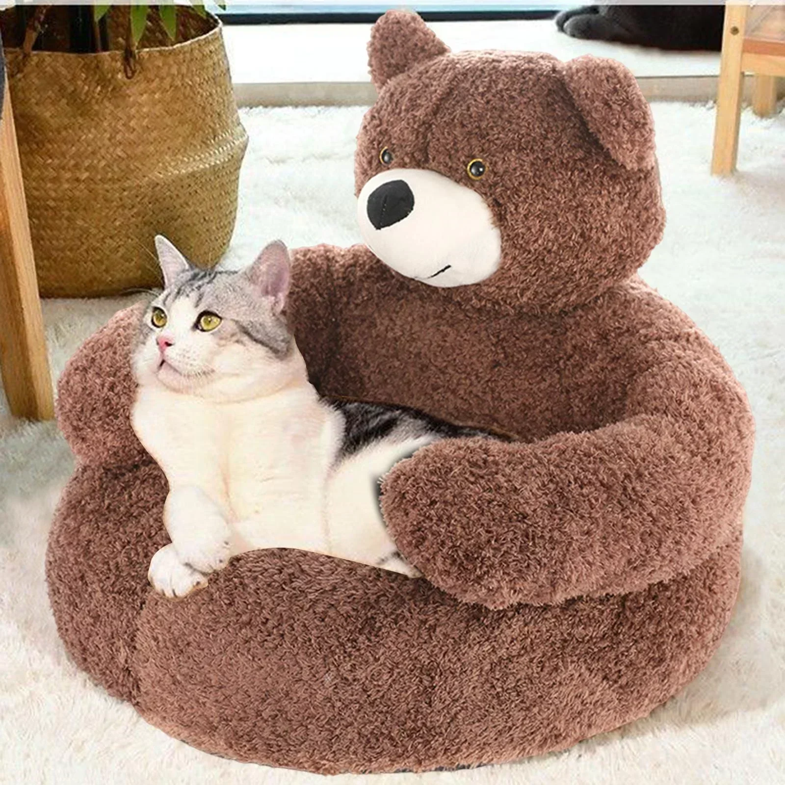 CuddleBear kattenbed van pluche | Zacht en comfortabel berenvormig kattenmandje | Machinewasbaar bed voor kleine en middelgrote katten | 46x46 cm of 57x57 cm - Image 8
