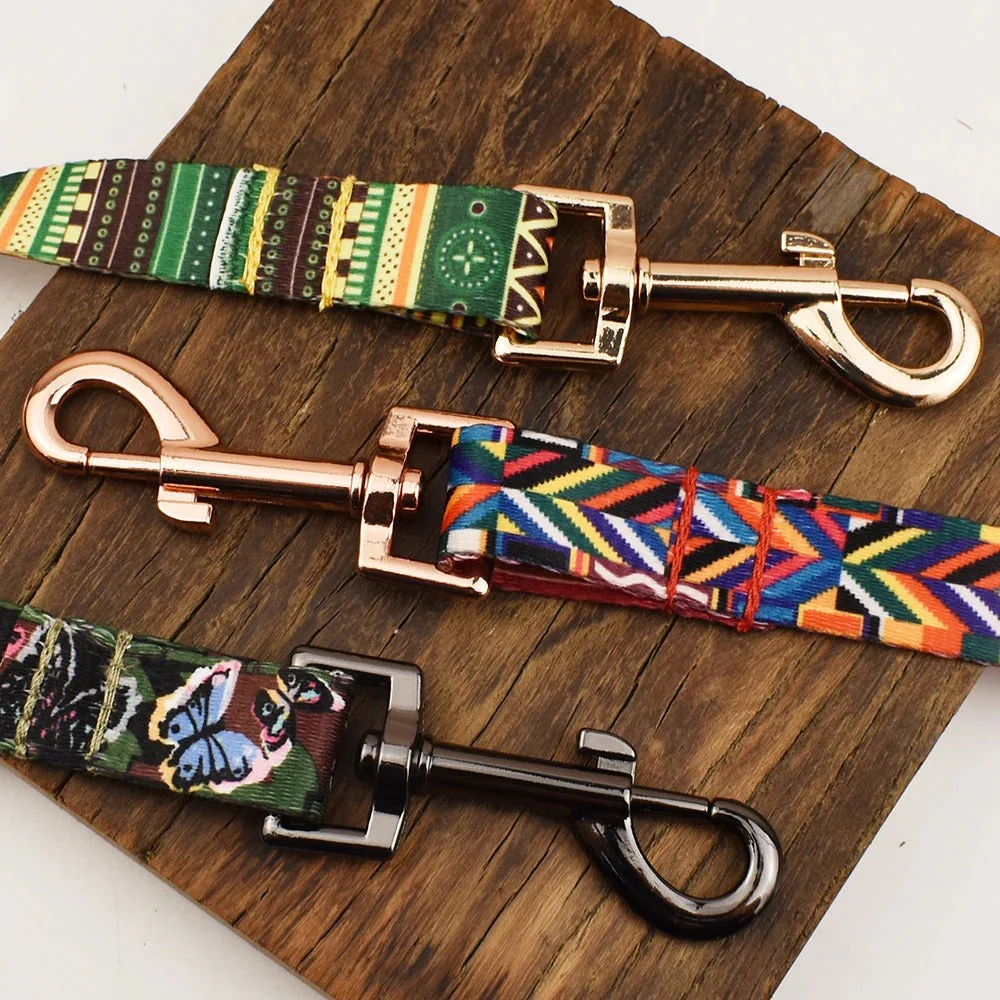 Gepersonaliseerde katoenen set met gegraveerd identificatie-label | Verstelbare halsband en bijpassende lijn voor stijlvolle veilige wandelingen | Maten S-XL - Image 2