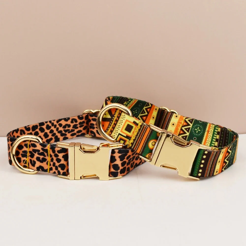 Gepersonaliseerde katoenen set met gegraveerd identificatie-label | Verstelbare halsband en bijpassende lijn voor stijlvolle veilige wandelingen | Maten S-XL - Image 3