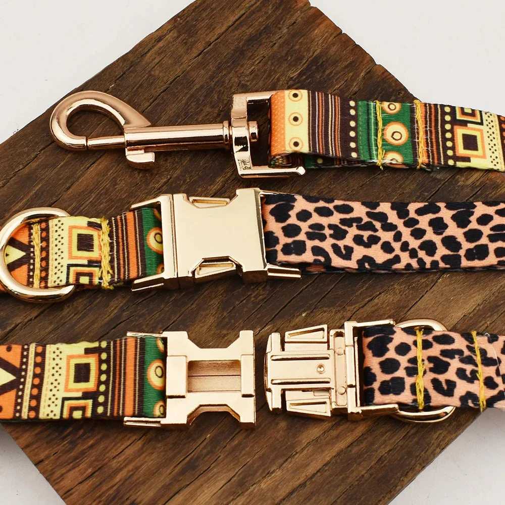 Gepersonaliseerde katoenen set met gegraveerd identificatie-label | Verstelbare halsband en bijpassende lijn voor stijlvolle veilige wandelingen | Maten S-XL - Image 4