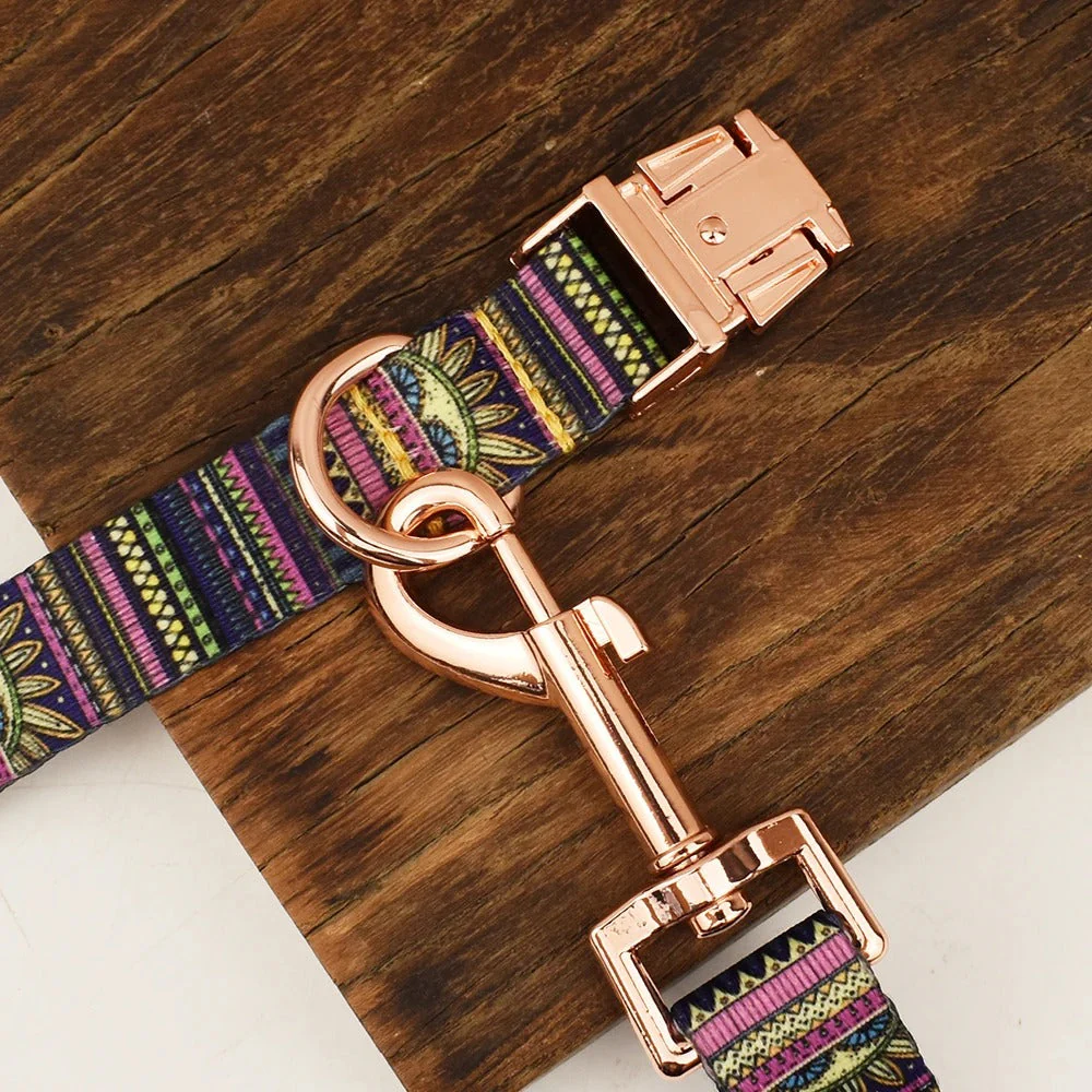 Gepersonaliseerde katoenen set met gegraveerd identificatie-label | Verstelbare halsband en bijpassende lijn voor stijlvolle veilige wandelingen | Maten S-XL - Image 5