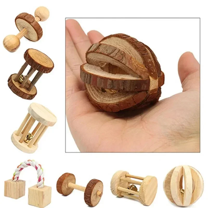 Natuurlijk Houten Speelgoed Konijn Roller | Dumbells Unicycle Bel | Knagende Tandenslijper voor Cavia's en Ratten | Huisdier Accessoires Molar Gereedschap | Geschikt voor Konijnen en Kleine Knaagdieren - Image 2