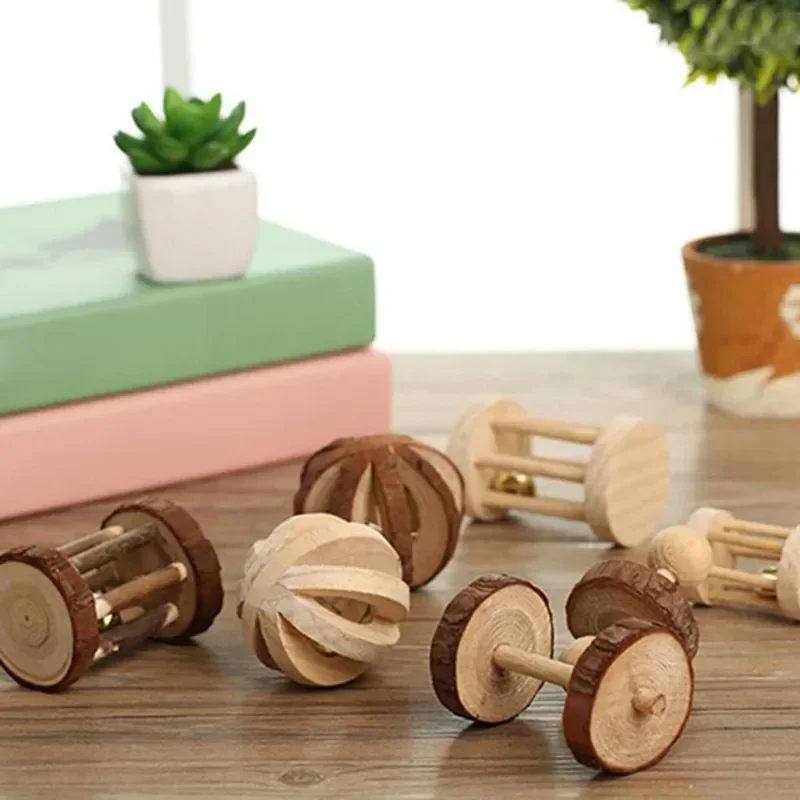 Natuurlijk Houten Speelgoed Konijn Roller | Dumbells Unicycle Bel | Knagende Tandenslijper voor Cavia's en Ratten | Huisdier Accessoires Molar Gereedschap | Geschikt voor Konijnen en Kleine Knaagdieren - Image 3