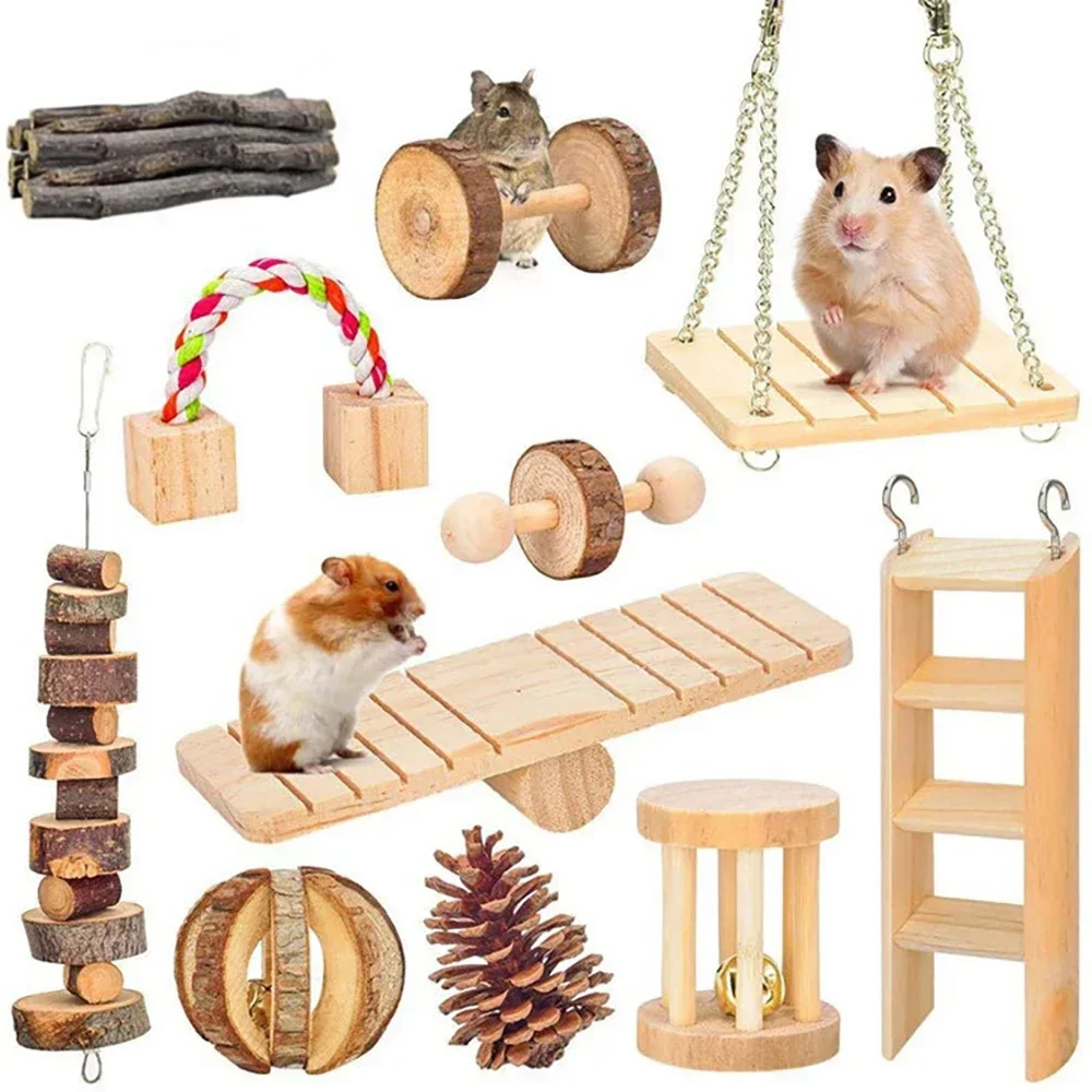 Natuurlijk Houten Speelgoed Konijn Roller | Dumbells Unicycle Bel | Knagende Tandenslijper voor Cavia's en Ratten | Huisdier Accessoires Molar Gereedschap | Geschikt voor Konijnen en Kleine Knaagdieren - Image 5