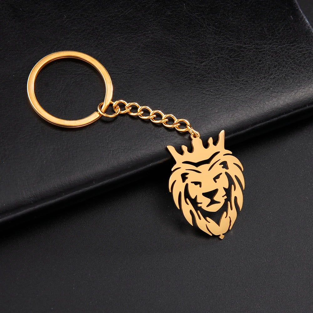 Leeuwenkop Sleutelhanger van Roestvrijstaal | Tribal Dier Totem | Stoere Koning der Beesten Hanger | Tasaccessoire voor Mannen & Vrouwen | Dawapara | Goud & Zilver | Duurzaam & Roestvrij