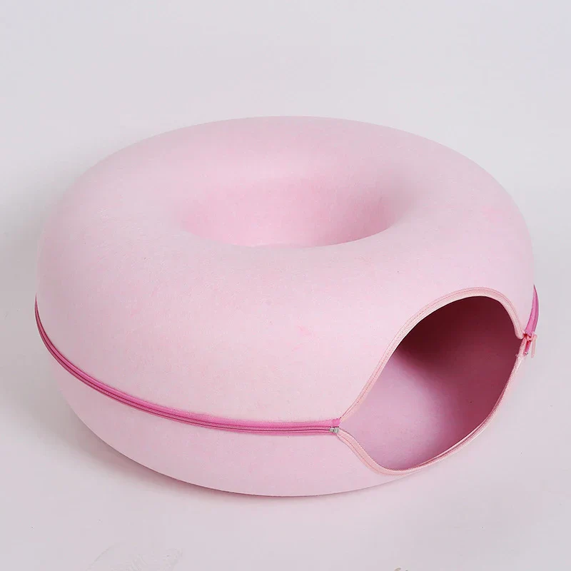 Donut- en Tunnelbed combinatie voor katten | Comfortabel en speels ontwerp in meerkleurig wolvilt | Opvouwbaar en ideaal voor kleine huisdieren - Image 7
