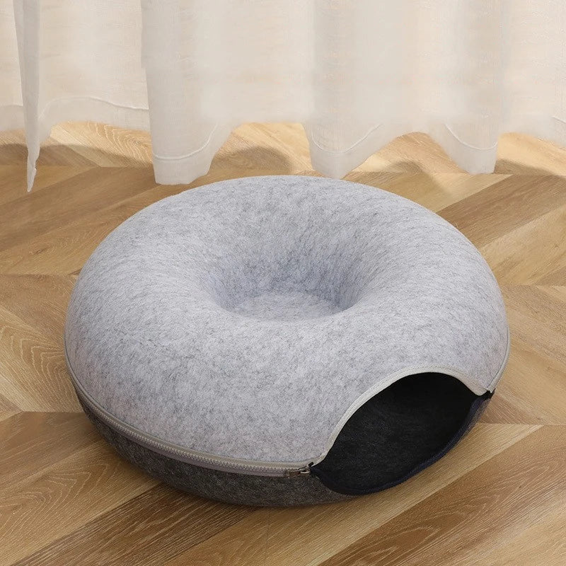 Donut- en Tunnelbed combinatie voor katten | Comfortabel en speels ontwerp in meerkleurig wolvilt | Opvouwbaar en ideaal voor kleine huisdieren - Image 8