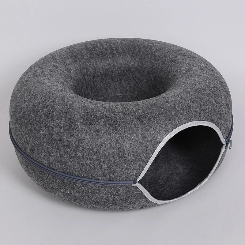 Donut- en Tunnelbed combinatie voor katten | Comfortabel en speels ontwerp in meerkleurig wolvilt | Opvouwbaar en ideaal voor kleine huisdieren - Image 9