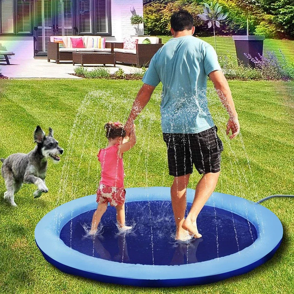 Zomer Sproeipad voor Huisdieren | Opvouwbaar en Draagbaar | Waterdichte Nylon Mat | Snelle Afvoer en Antislip | Gemak van Installatie | Ideale Koeling voor Buitenspel met Handwas Optie - Image 2