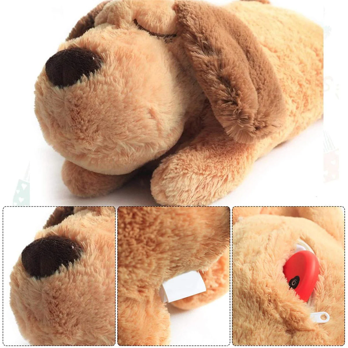 Kalmerende Pluche Hond Knuffel | Realistische Hartslag | Angst Verlichten | Veilig en Zacht | Bruin Fleece | 40cm - Image 3