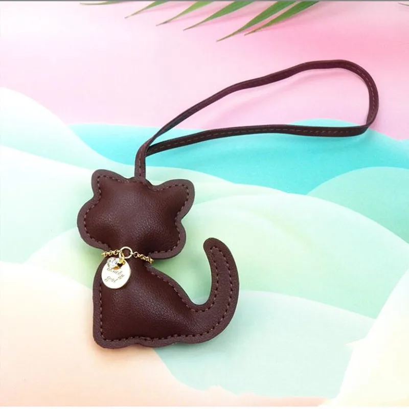 PU leren sleutelhanger kat | Schattige dieren hanger voor dames | Sleutelhanger tasaccessoire | Handtashanger cadeau voor meisjes | Decoratie voor schooltas - Image 2