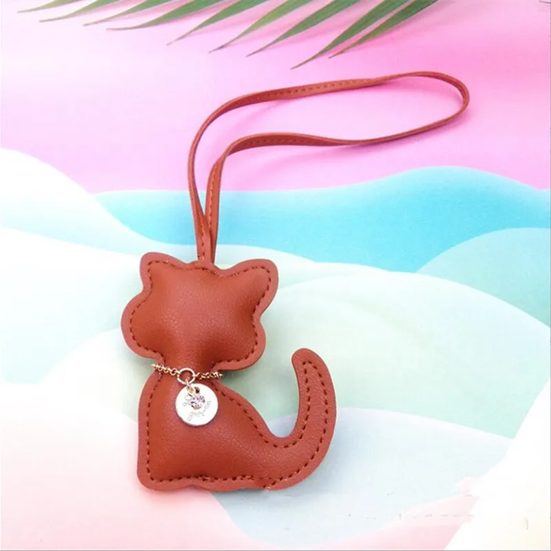 PU Leren Sleutelhanger Met Kat Hangertje | Schattige Dieren Keyring Voor Dames | Tassen Accessoire | Handtas Decoratie | Leuk Cadeau Meisjes - Image 2