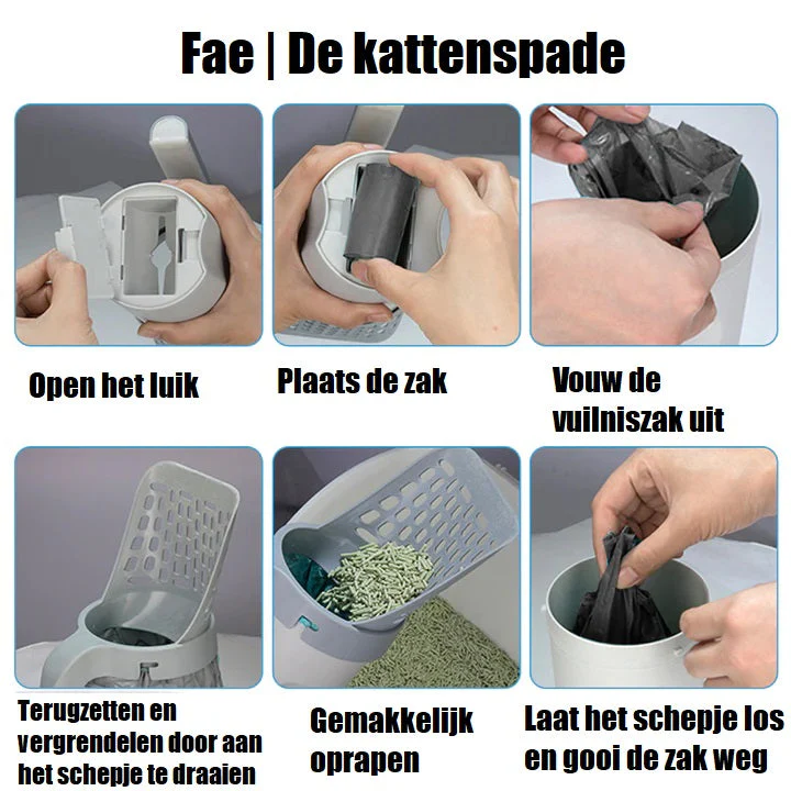 Fee Kattenbakschep met Geïntegreerde Bajspåse-Behouder | Gemakkelijk & Hygiënisch Schoonmaken | Duurzaam en Handig in Gebruik | Perfect voor Standaard Kattenbakken - Image 4