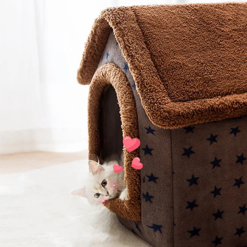 Fluffy Knus Huisje voor Huisdieren | Comfortabel Warm Nest voor Katten en Honden tot 4kg | Anti-slip Bodem | Afneembare Wasbare Hoes | Zachte Stof | Diverse Kleuren - Image 3