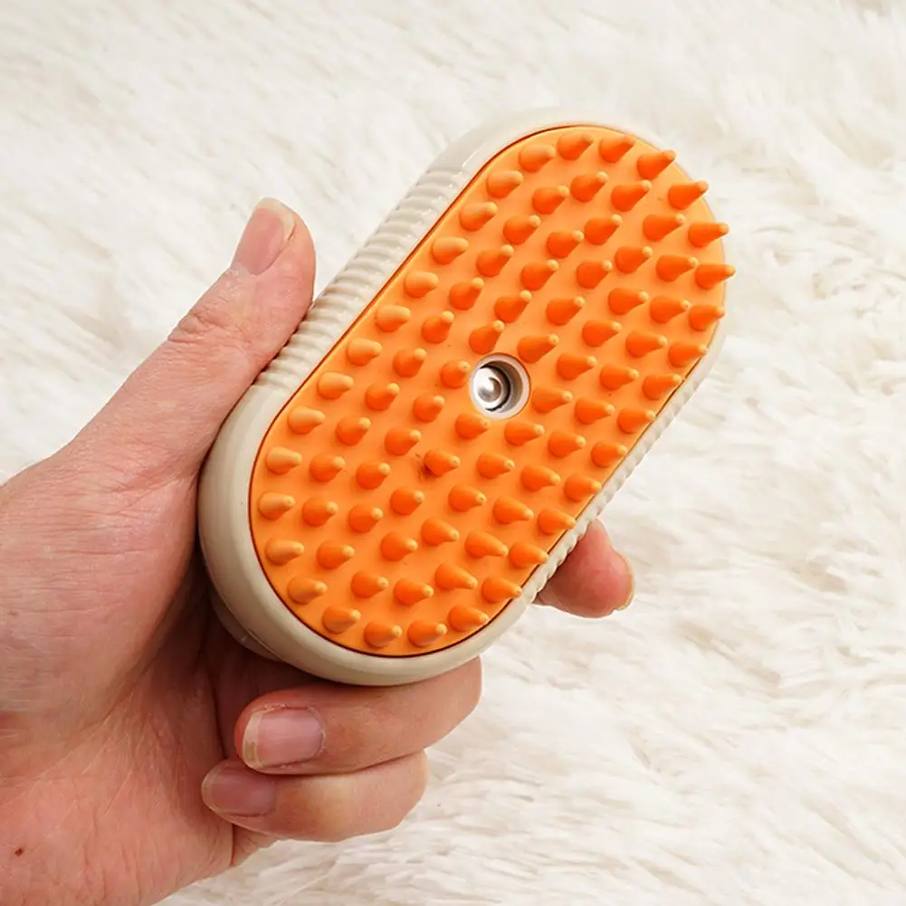 FurClean Oplaadbare Verzorgingsborstel voor Huisdieren | 3-in-1 Functie met Stoomtechnologie & Zachte Massage | Wit en Oranje - Image 4
