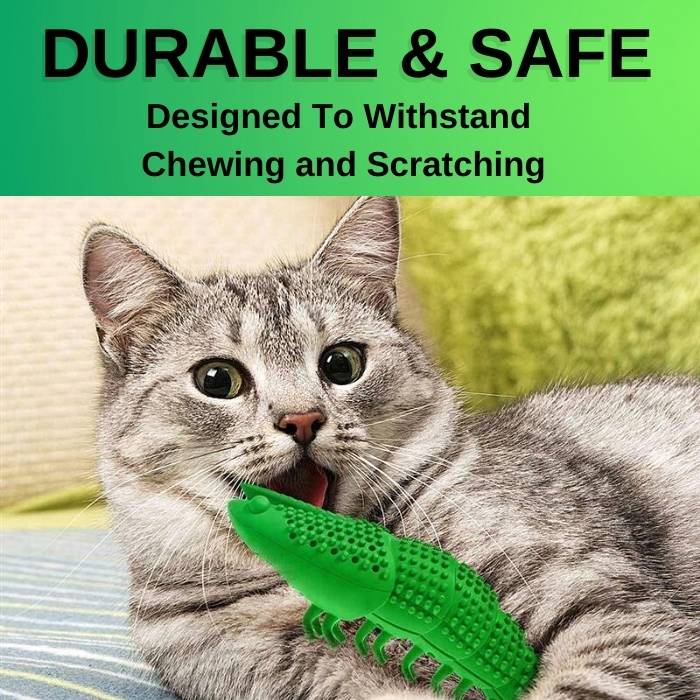 Kauwbaar Katten Speelgoed | Duurzaam Garnalenspeelgoed met Tandenreinigende Groeven | Inclusief Kattenkruidoptie voor Mentale Stimulatie | Bevordert Frisse Adem en Tandgezondheid voor Jouw Kat - Image 2