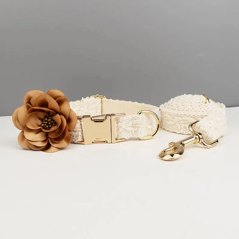 Elegante Bruiloftshondenhalsband met Gepersonaliseerd Naamplaatje | Stijlvolle Hondenriem | Maat S-XL | Wit | Duurzaam Materiaal